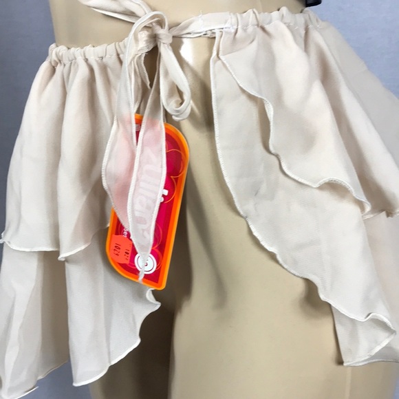 Zuliana Size Small Beige Ruffle Tie Waist Sarong. New With Tags - Picture 2 of 2